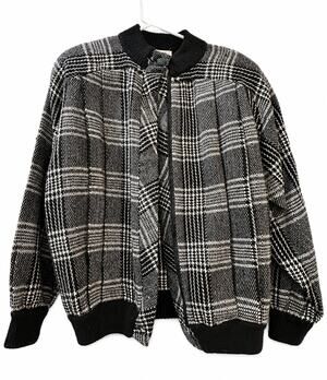 Di Maglieria Made in Italy Black White Plaid Knit Jacket Women’s XL Vintage 90s